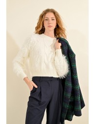 Cable-knit sweater with textured sleeves