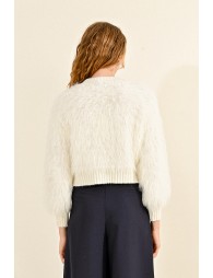 Cable-knit sweater with textured sleeves