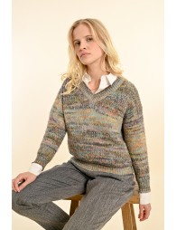 Multicolor heather V-neck sweater