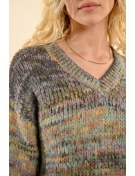 Multicolor heather V-neck sweater