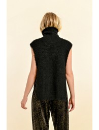 Sleeveless openwork sweater with turtleneck