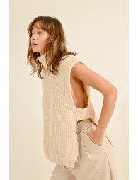 Sleeveless openwork sweater with turtleneck