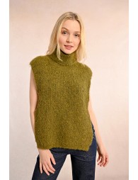 Sleeveless openwork sweater with turtleneck