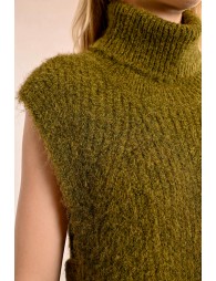 Sleeveless openwork sweater with turtleneck