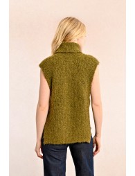 Sleeveless openwork sweater with turtleneck