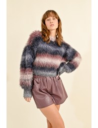 Striped sweater, fur effect knit