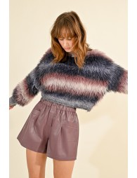 Striped sweater, fur effect knit