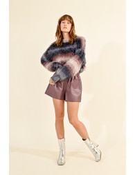 Striped sweater, fur effect knit