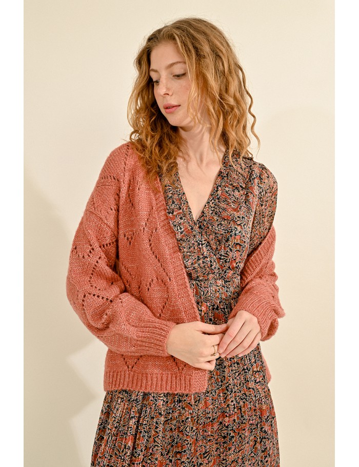 Oversized pointelle knit cardigan