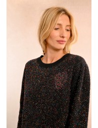 Textured knit sweater, heart pattern