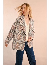 Crossover pea coat with ethnic pattern