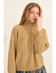 Sweater with high collar and puffed sleeves