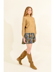 Sweater with high collar and puffed sleeves