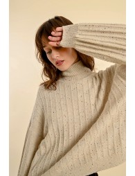 Sweater with high collar and puffed sleeves