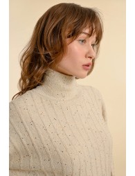 Sweater with high collar and puffed sleeves