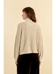 Sweater with high collar and puffed sleeves