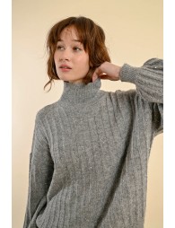 Sweater with high collar and puffed sleeves