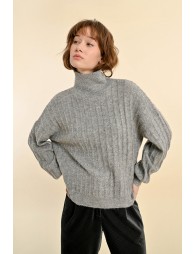 Sweater with high collar and puffed sleeves