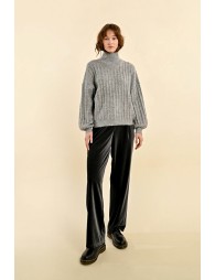 Sweater with high collar and puffed sleeves