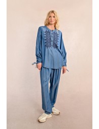 Embroidered lyocell blouse