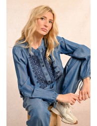 Embroidered lyocell blouse