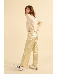 Coated pants, wide with high waist