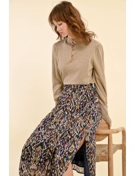 Printed pleated midi skirt