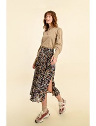 Printed pleated midi skirt