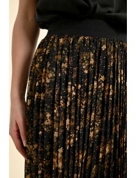 Long pleated skirt, floral pattern