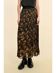 Long pleated skirt, floral pattern