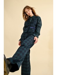 Wide-leg checked pants