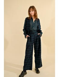 Wide-leg checked pants