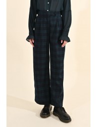 Wide-leg checked pants