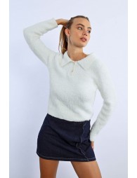 Pull polo en maille duveteuse