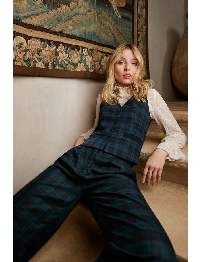 Wide-leg checked pants