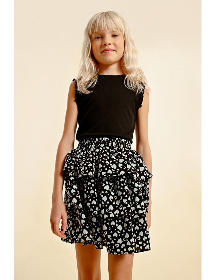 Printed mini skirt, with ruffles