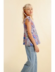 Top with tieable straps, printed