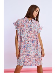 Vestido corto camisero con estampado y pliegues