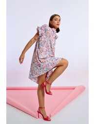 Vestido corto camisero con estampado y pliegues