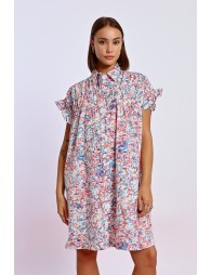 Vestido corto camisero con estampado y pliegues