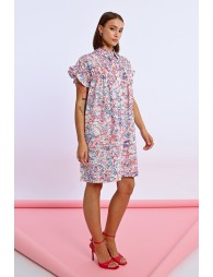 Vestido corto camisero con estampado y pliegues