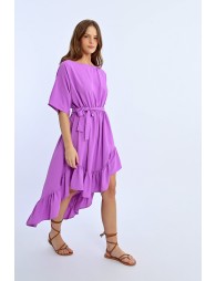 Vestido largo de manga corta con lazada y volantes