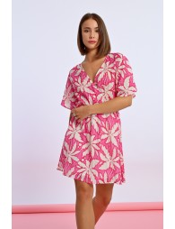 Vestido de manga corta con lazada y estampado