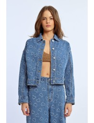 Heart pattern denim jacket