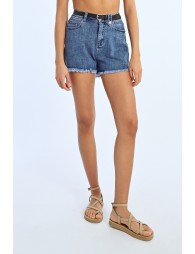 Fringed denim shorts