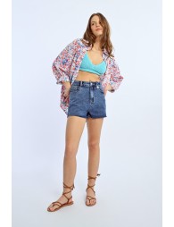 Fringed denim shorts