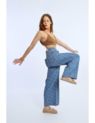 Wide-leg pants with heart pattern