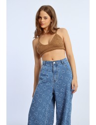 Wide-leg pants with heart pattern