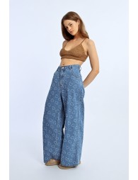 Wide-leg pants with heart pattern