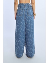 Wide-leg pants with heart pattern